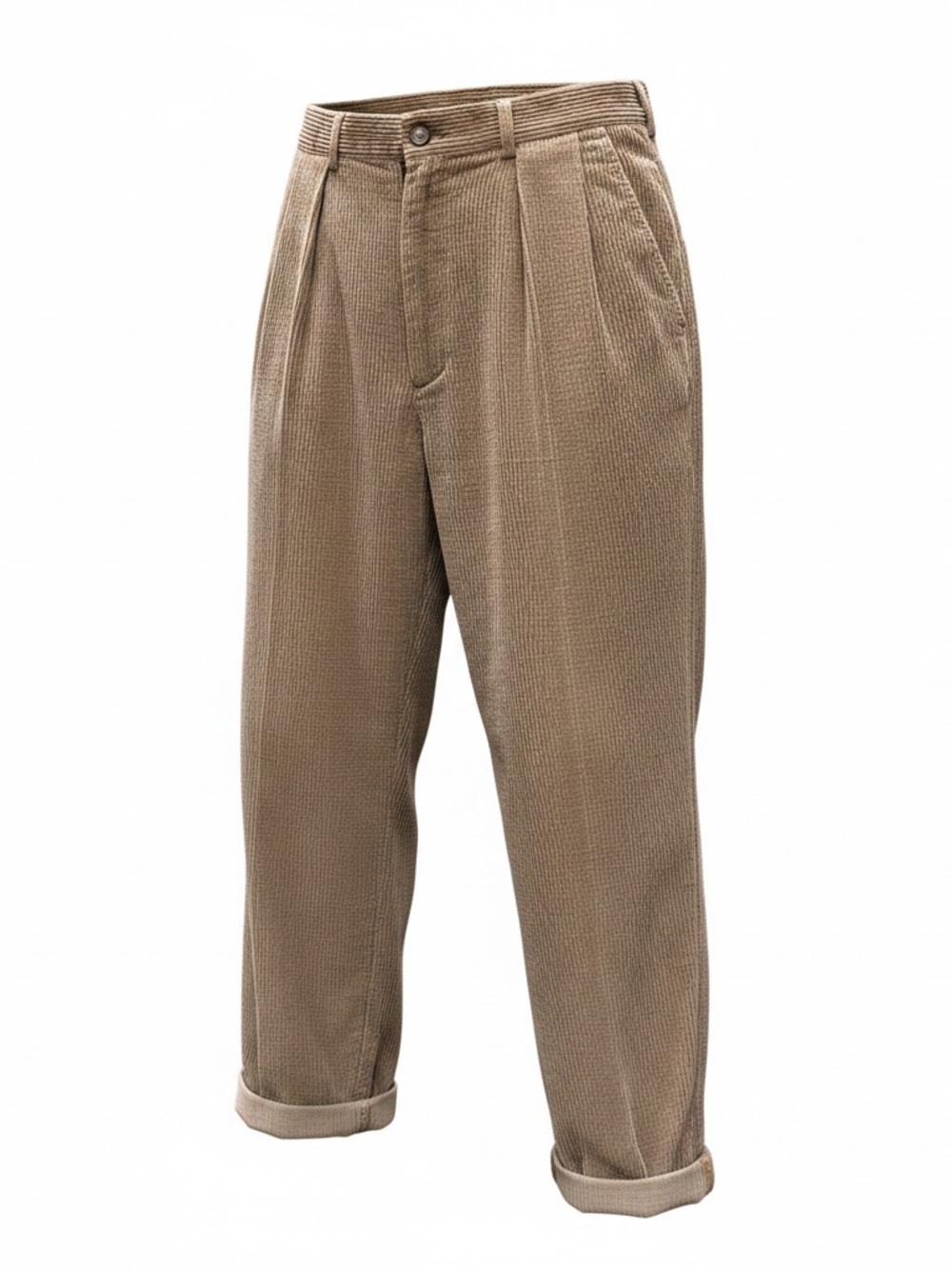 Structure Men's Beige Corduroy Pants - Pleated Straight Leg